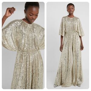 NWT PINKO Aquarius Gold Sequin Jumpsuit Flared Sleeve Wide Leg Cocktail US 6